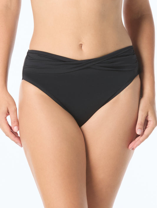 Coco Reef Tyra Twist Front High Waist Bikini Bottom - Classic Solids - 006 Cast Black