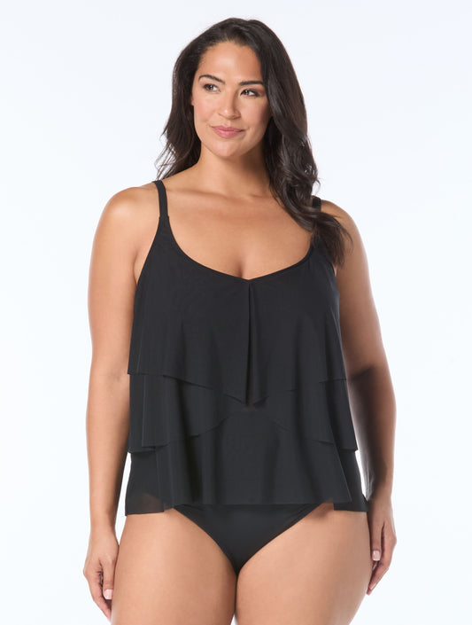 Coco Reef Lotus Ruffle Bra Sized Underwire Tankini Top - Classic Solids