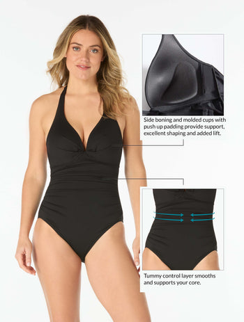 Coco Reef Assure Bra Sized Halter One Piece Swimsuit - Classic Solids - 006 Cast Black