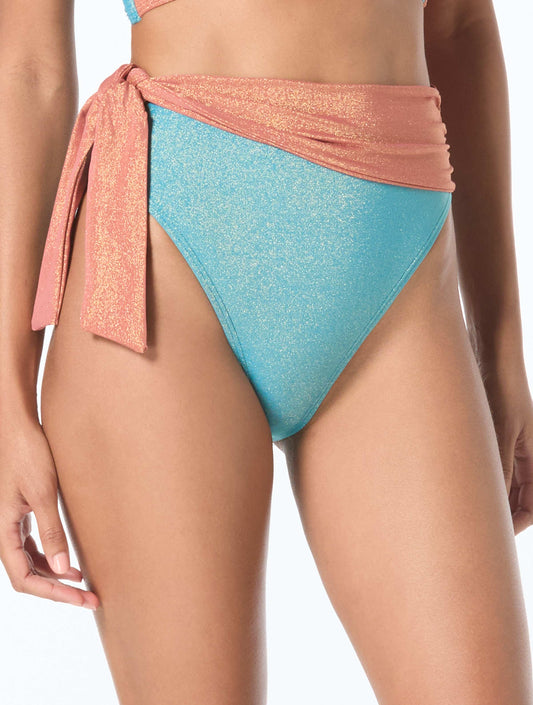 Vince Camuto High Waisted Side Tie Bikini Bottom - Sparkle Texture