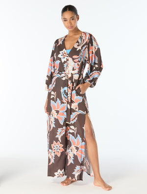 Vince Camuto Belted Maxi Kimono Dress Cover Up - Bohemian Glamour