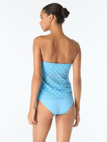 Vince Camuto Draped Bandeau Textured Tankini Top - Geo Crochet - 424 COASTAL BLUE