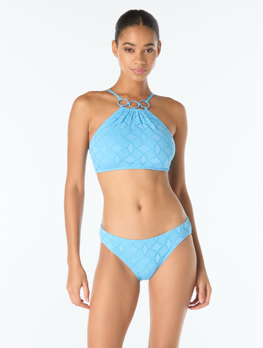 Vince Camuto High Neck Textured Bikini Top - Geo Crochet