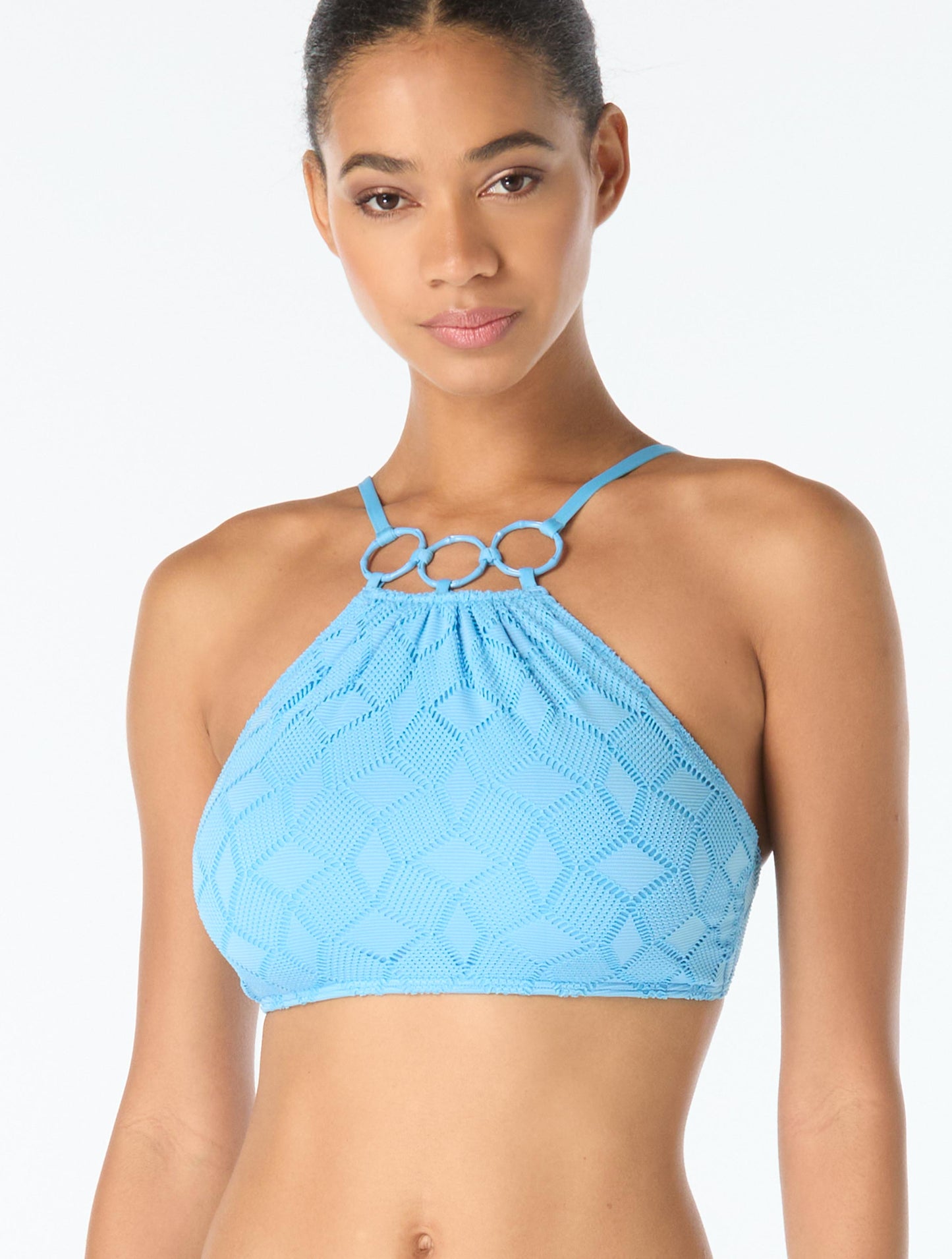 Vince Camuto High Neck Textured Bikini Top - Geo Crochet