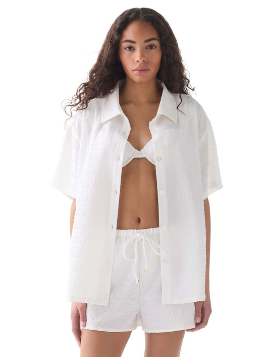 kate spade new york Oversized Short Sleeve Textured Button Up Shirt Cover Up - Seersucker Puff - Beach2Ocean