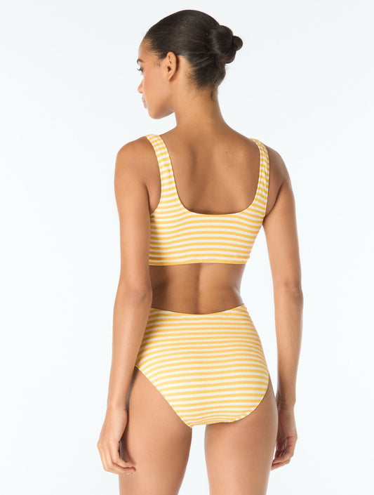 Michael Kors Cutout Zip Front Textured One Piece Swimsuit - St Tropez Stripe - Beach2Ocean