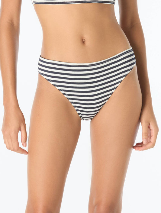 Michael Kors High Leg Textured Bikini Bottom - St Tropez Stripe - Beach2Ocean
