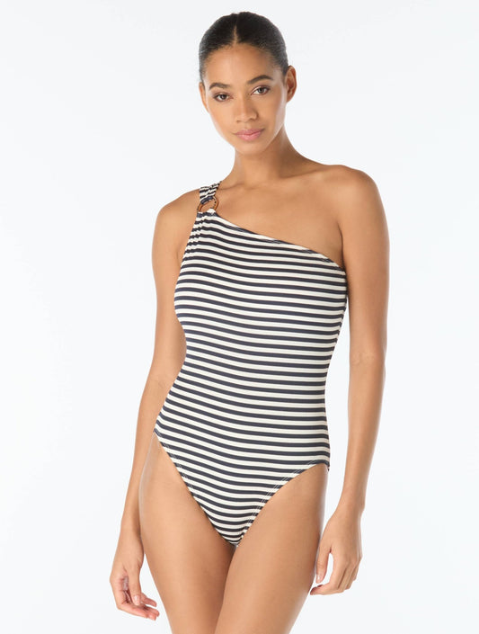 Michael Kors One Shoulder Textured One Piece Swimsuit - St Tropez Stripe - Beach2Ocean