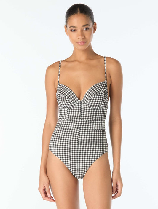 Michael Kors Underwire Textured One Piece Swimsuit - Boho Gingham - Beach2Ocean