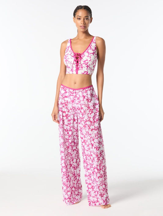 MICHAEL Michael Kors Pull On Pant Cover Up - Monotone Floral