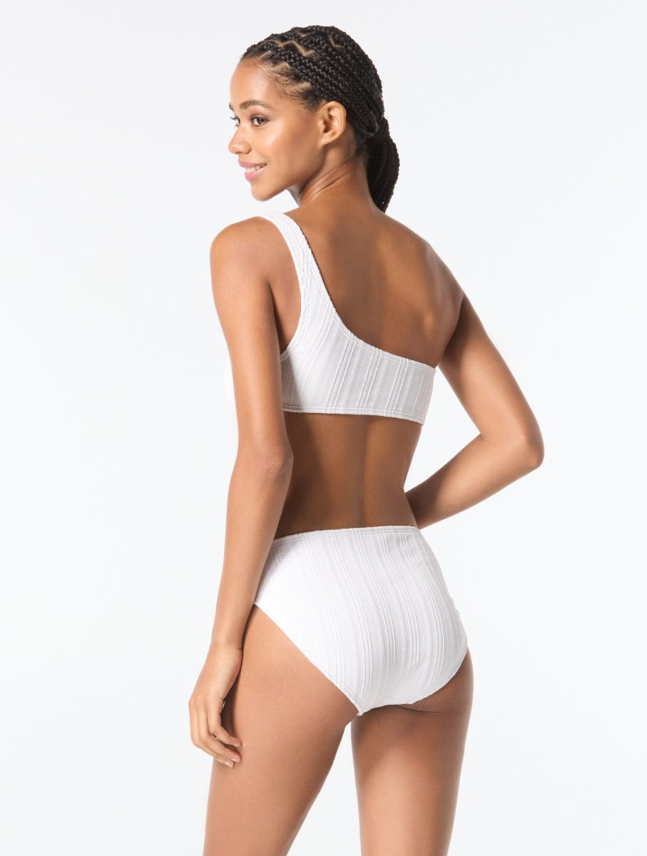 MICHAEL Michael Kors Logo Ring One Shoulder Textured Bikini Top MICHAEL Michael Kors Logo Ring One Shoulder Textured Bikini Top