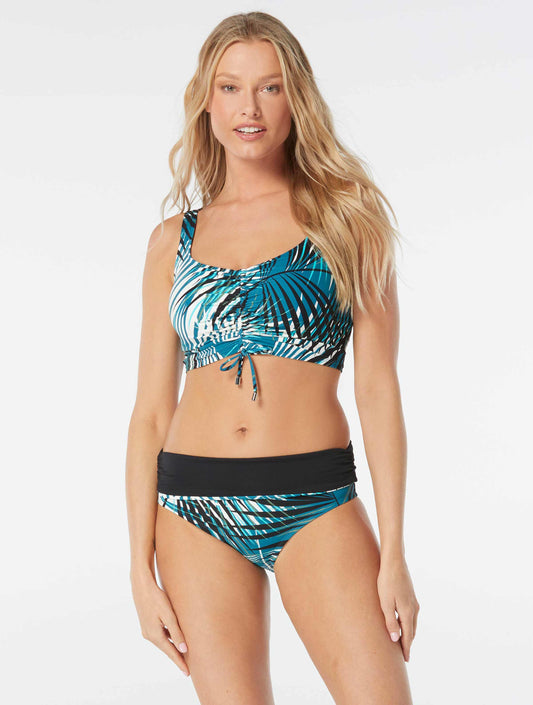 Coco Reef Elevate Bra Sized Shirred Underwire Bikini Top - Endless Summer Palm - 349 TEAL COVE