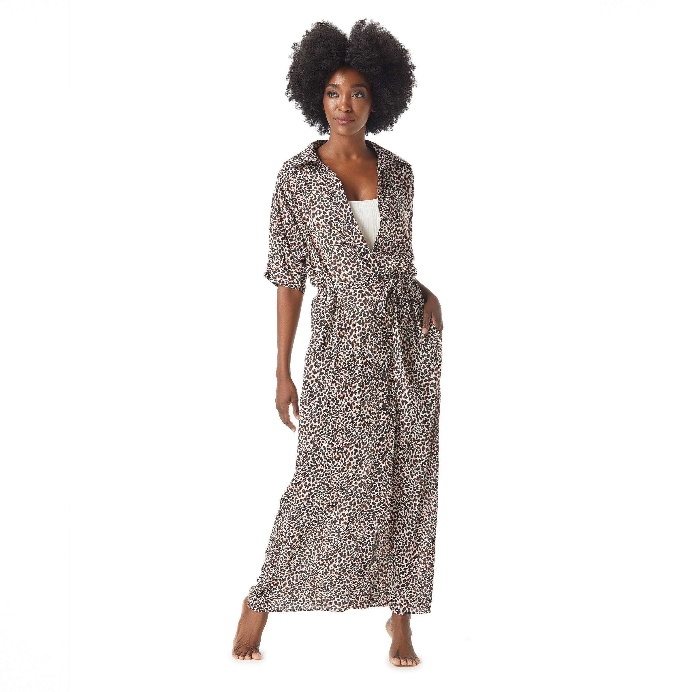 Vince Camuto Belted Cover Up Maxi Dress Tanzania Cheetah TYR Sport